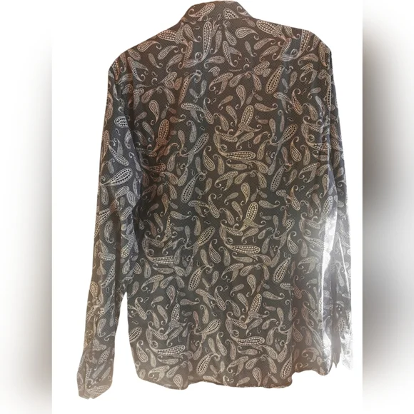 Bruun & Stengade Cotton Navy and White Paisley Mens Button-Down Shirt Sz 41 - Picture 2 of 5